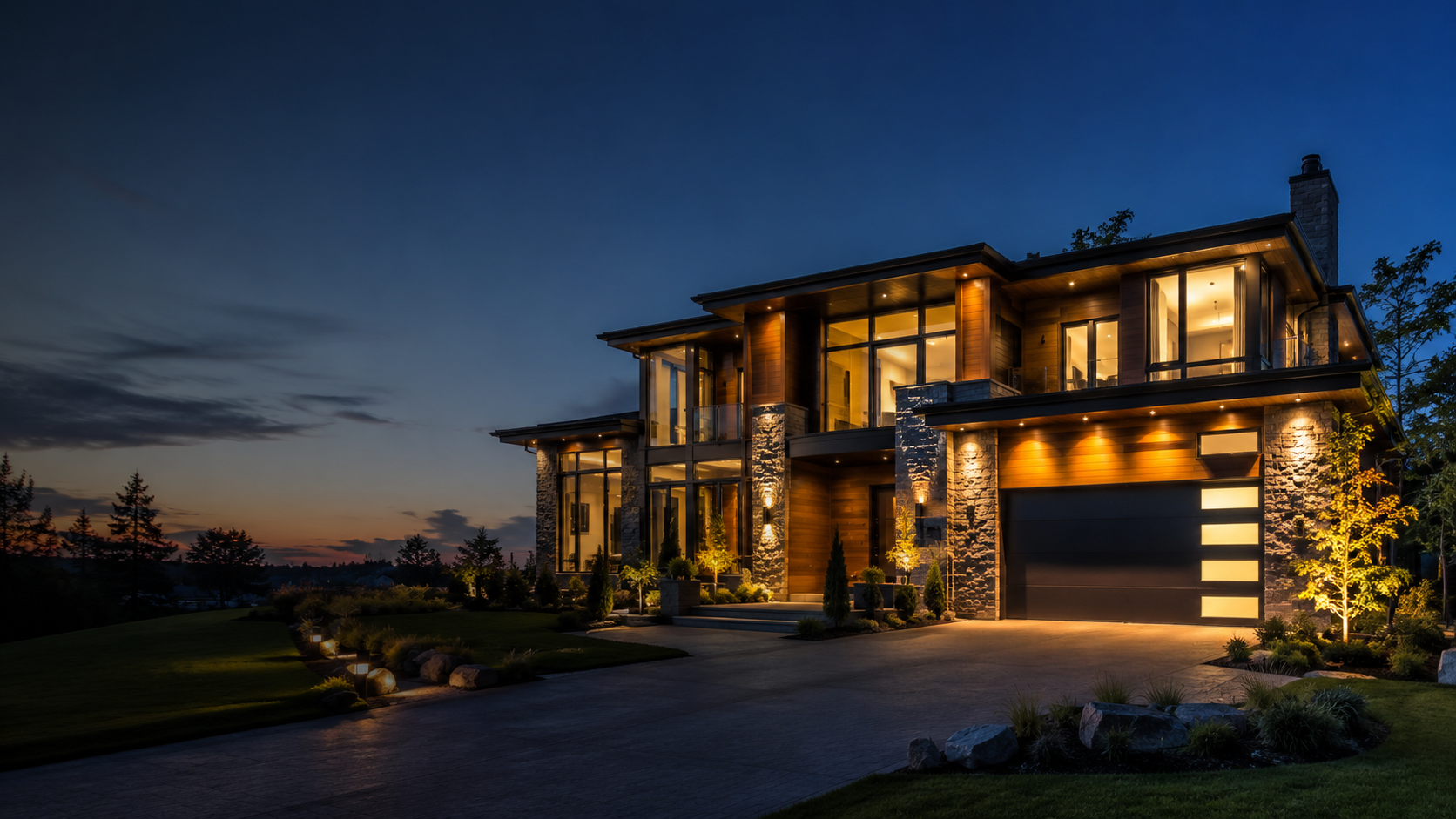Luxury custom home at dusk